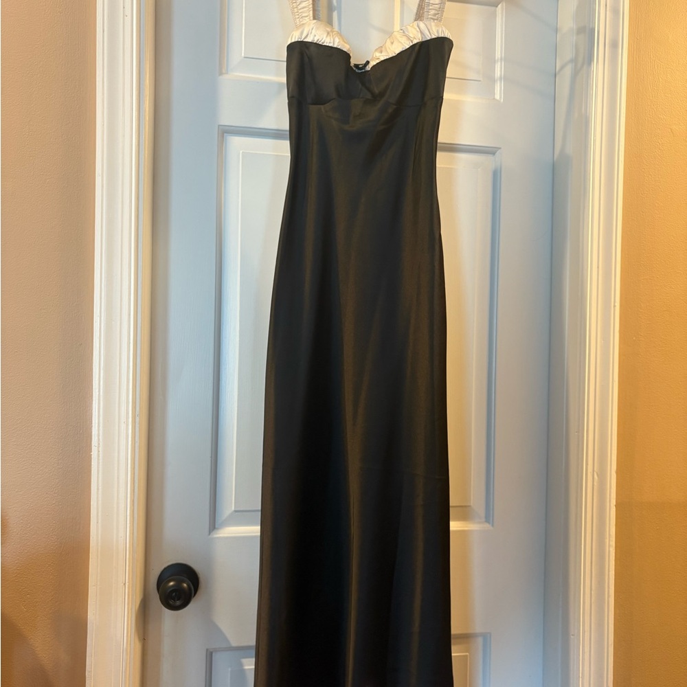 Princess Polly Strapless Black Dress with White Trim